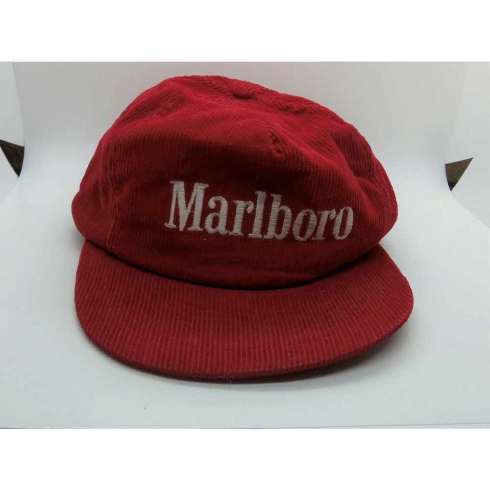 Vtg Red Corduroy Marlboro Snapback Hat
